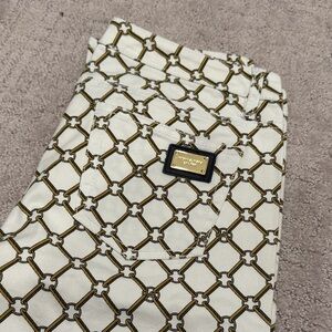 Michael Kors Cream Pants with Gold and Black Chain Print